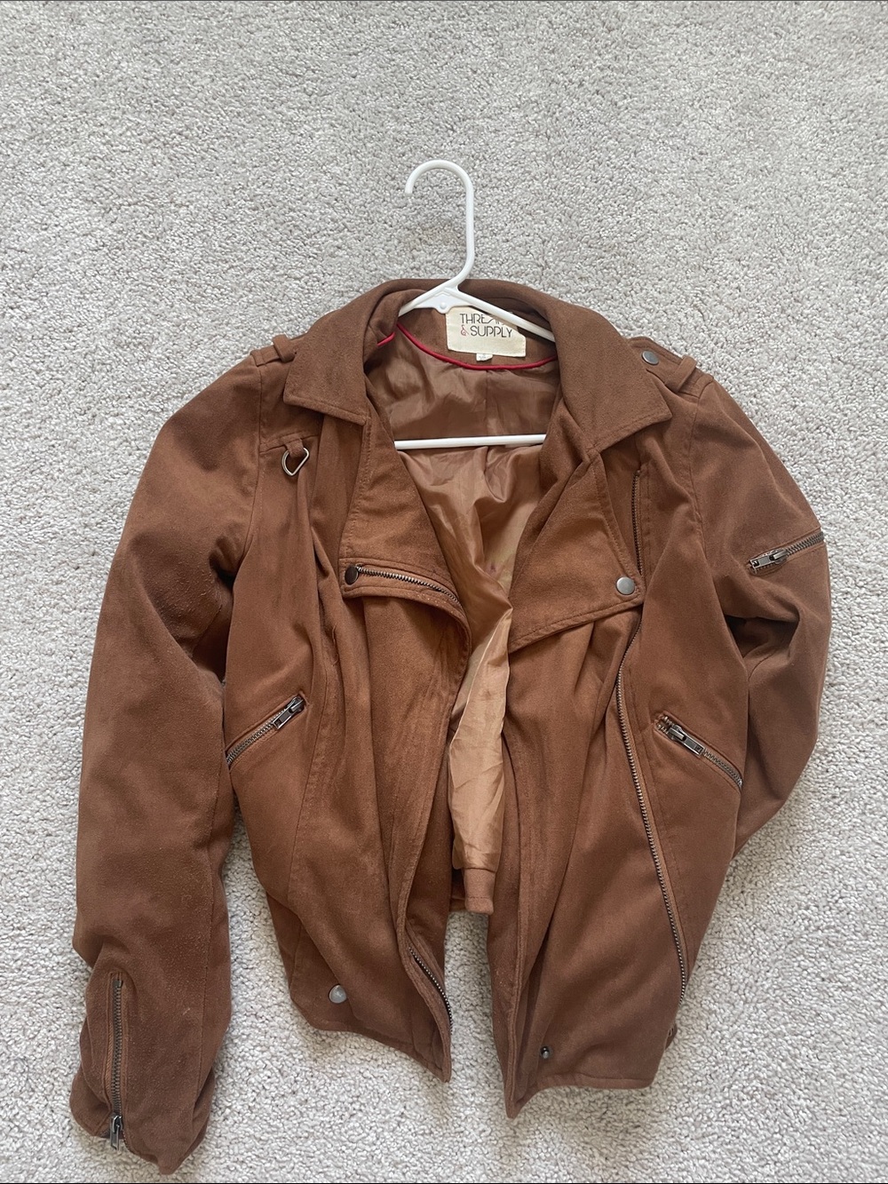Thread& Supply Brown Faux-Suede Moto Jacket